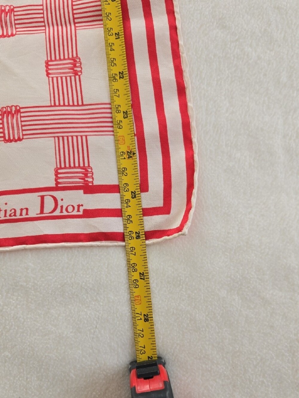 Dior Silk Red and White Geometric Silk Scarf - Picture 4 of 6